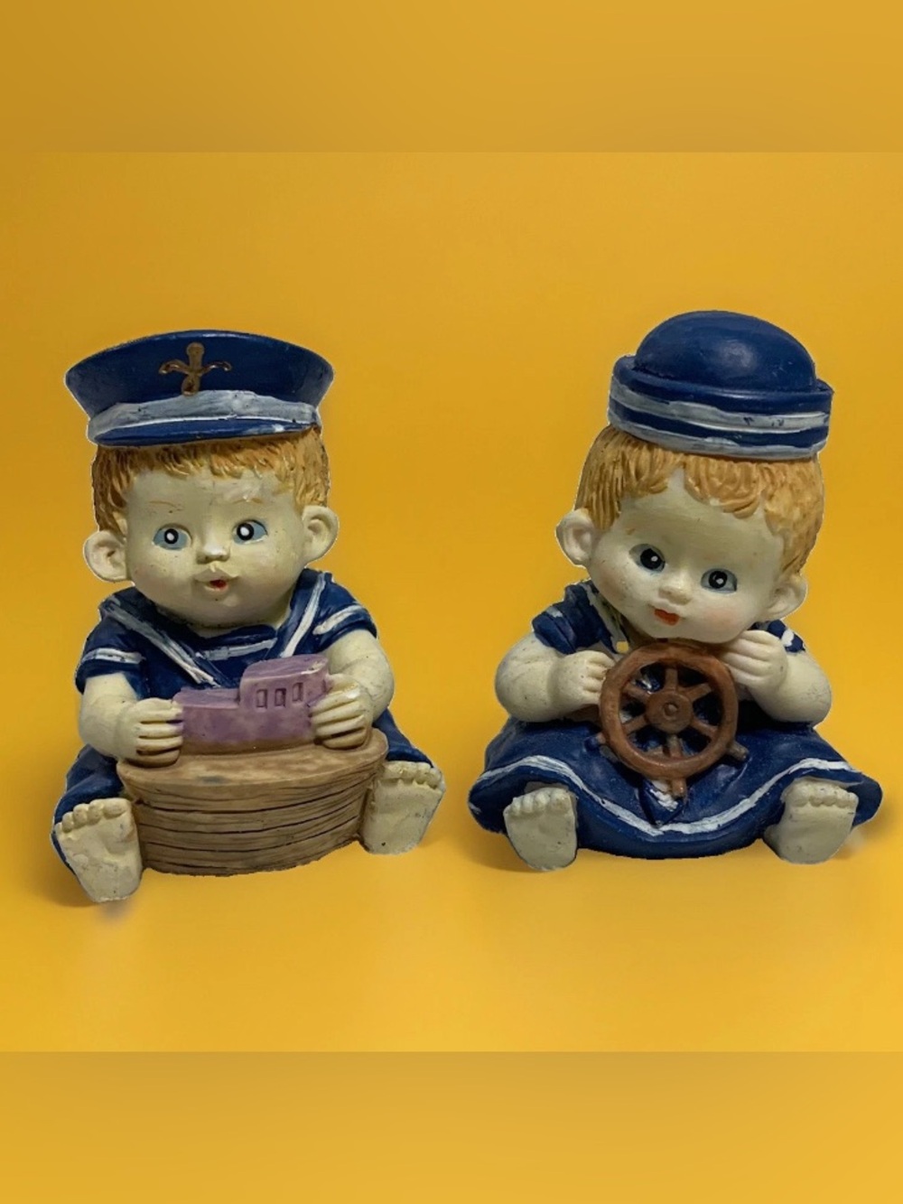 Vintage Nautical Sailor Baby Figurines Set of 2- Blue Sailor Babies